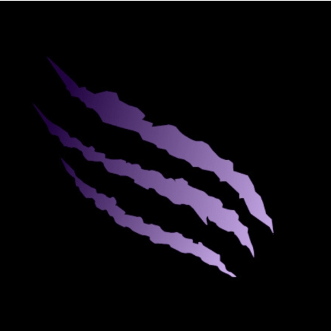DominaKat 'logo' - 3 diagonal purple claw marks on a black background